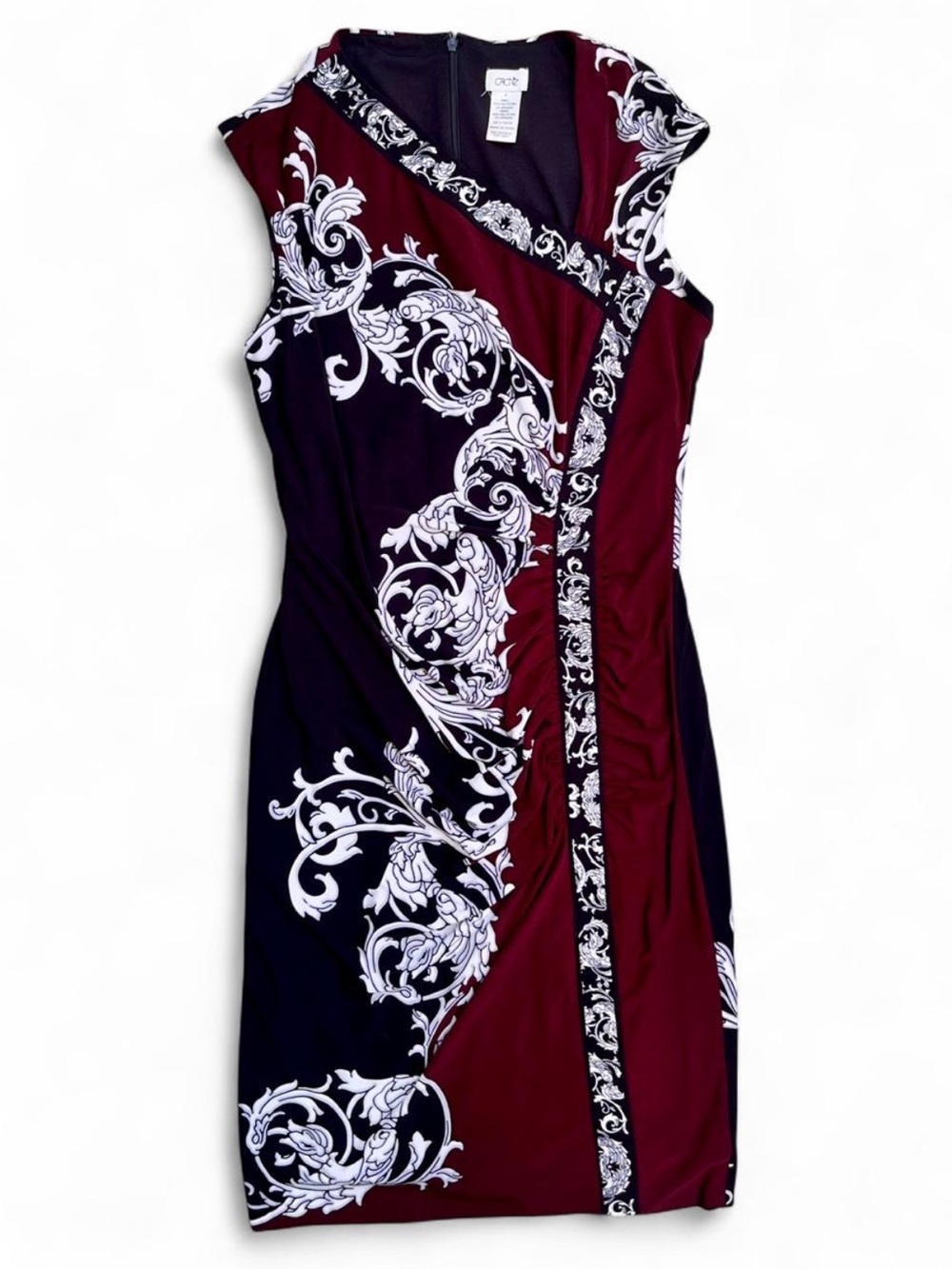 Cache Burgundy Black & White Bodycon Formal Dress